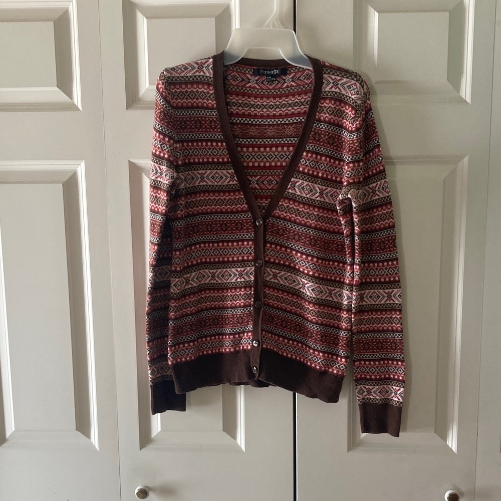 Forever 21 fair isle women’s medium cardigan 100% cotton multi colored layer